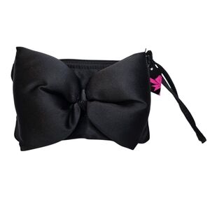 ModelCo Small Dainty Black Satin Puffer Bow Evening Bag Wristlet Pouch Mini Bag